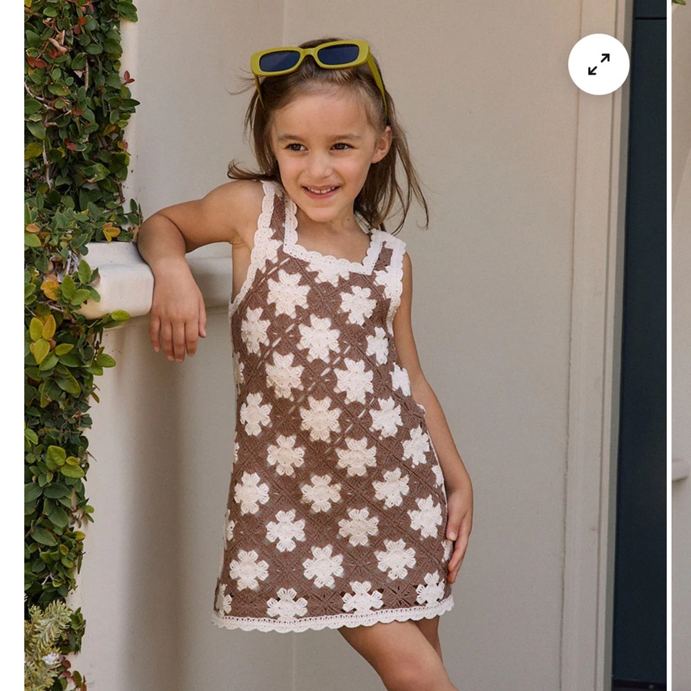 saltwater LUXE Bettie Crochet Floral Tank Dress in Brown and Cream